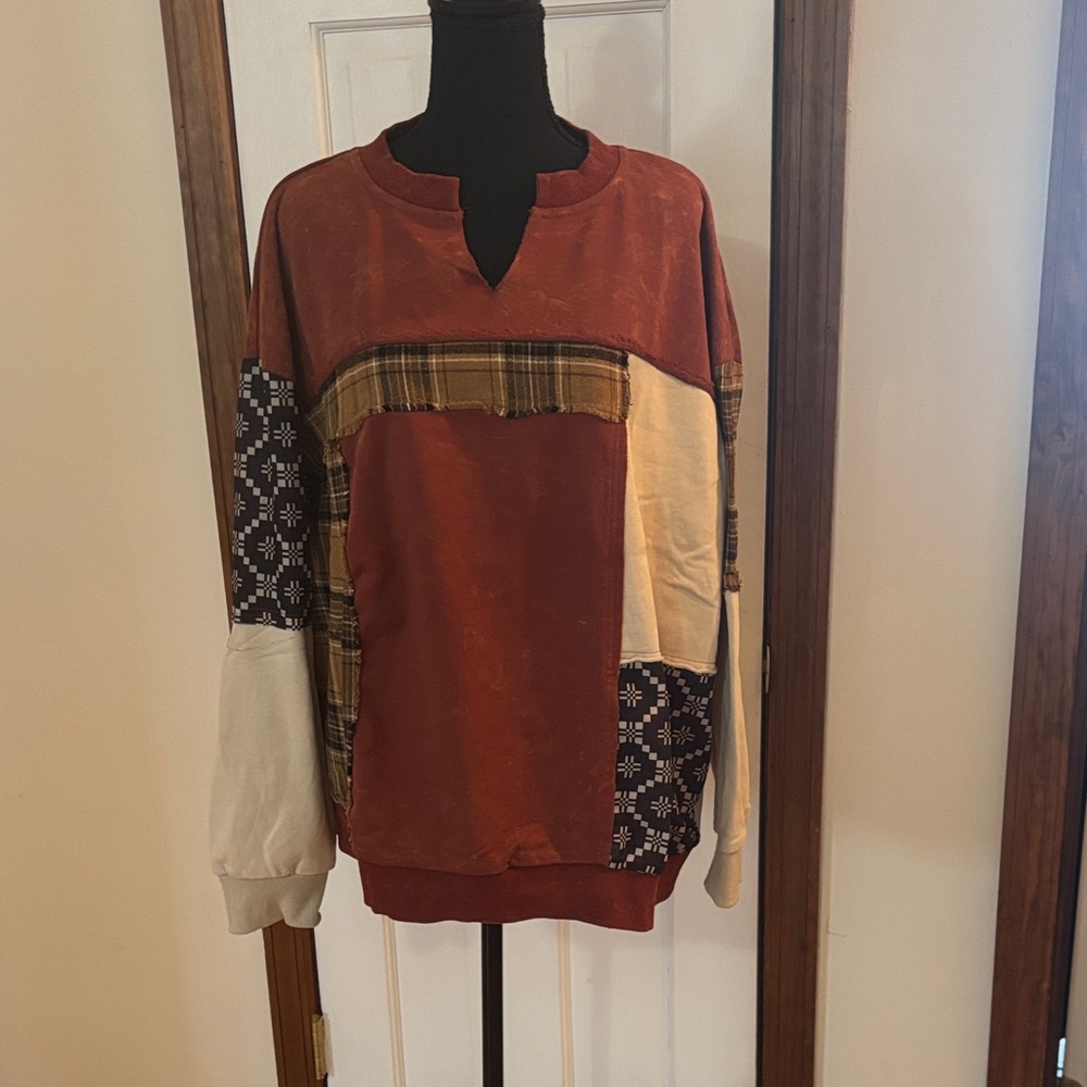 Gilded Intent Patchwork Women’s Pullover - Multic… - image 1